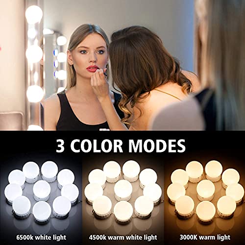 Image of Vanity Mirror Lights with 10 Dimmable Bulbs, 3 Color Modes & Adjustable Brightness - Makeup Lighting Kit for Table, Bathroom, Dressing Room & Beauty Mirror Decoration (Pack of 2)