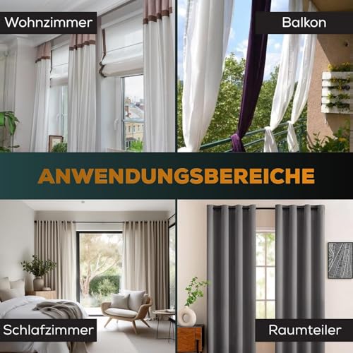 MEISENBERG Klemmstange für Gardinen 370-420cm, Schwarz, Ø 32 mm, Vorhangstange ohne Bohren - Gardinenstange zum Klemmen - Spannstange für Vorhänge, Dusche, Türöffnungen und Kleiderschrank
