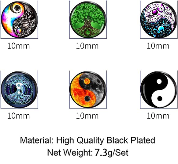 SIISPRI 6Pairs YinYang Mens Earrings Set Hypoallergenic Surgical Stainless Steel Round Circle Button Stud Post Earrings 10MM3