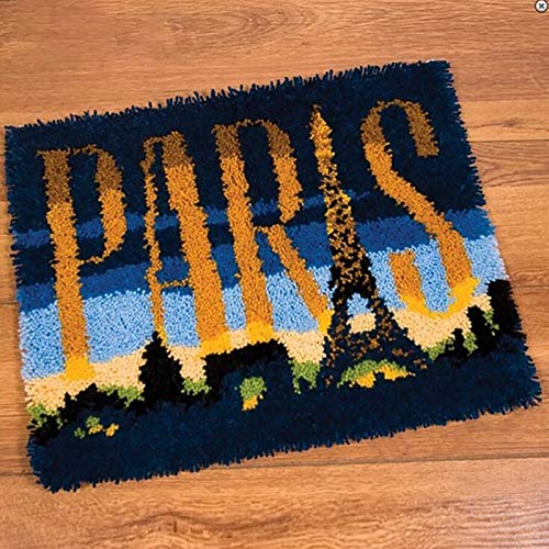 ZFFLYH Paris Latch Hook Kits Rug, DIY Crochet Yarn Kits Unfinished Crocheting Cushion Yarn Set 85X60cm/33.5X23.6Inch