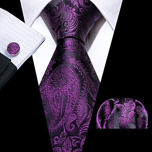 Image of Barry.Wang Paisley Tie Fashion Set Hanky Cufflinks Neckties for Men Woven Silk
