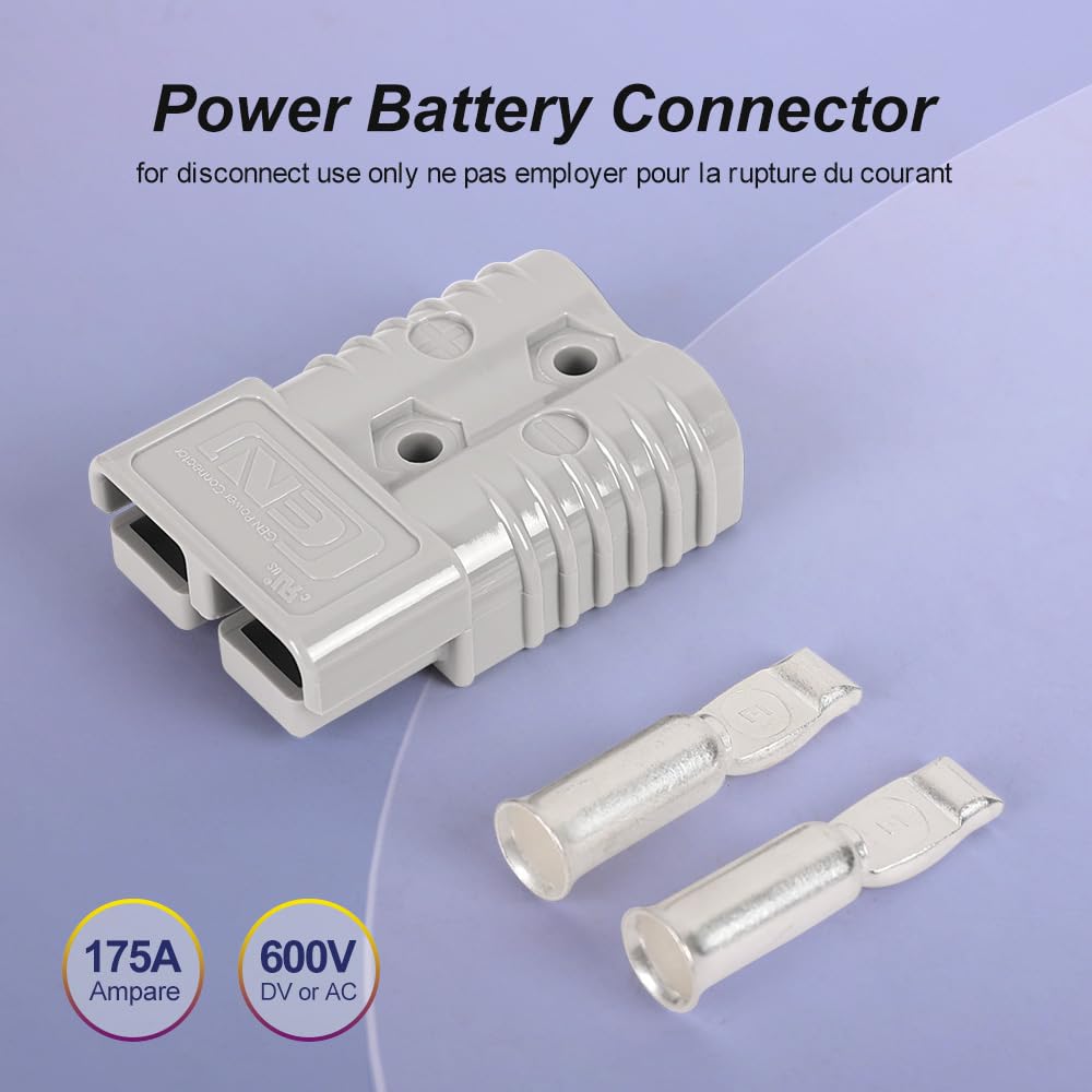 Conector de batería de 175 amperios, 600 V, conector de batería de 175 A, color gris, 6 unidades de 1/0 AWG