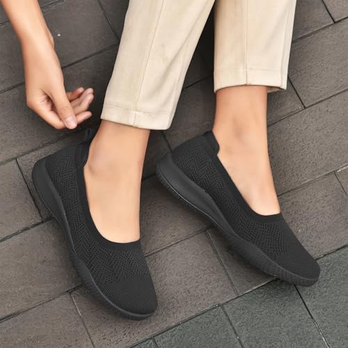 Image of LEDINEY Women's Flats Slip On Go Walk Shoes for Women Comfortable Walking Sneakers Knit Low Wedge Dressy Ballet Shoes Zapatos para Mujer