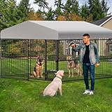 10x10x6 FT Large Dog Kennel Outdoor,Heavy Duty Outdoor Dog Kennel with Roof,with Uv-Resistant Waterproof Roof Covered Dog Cage,Lock,for Medium and Large Dogs,Easy Assembly