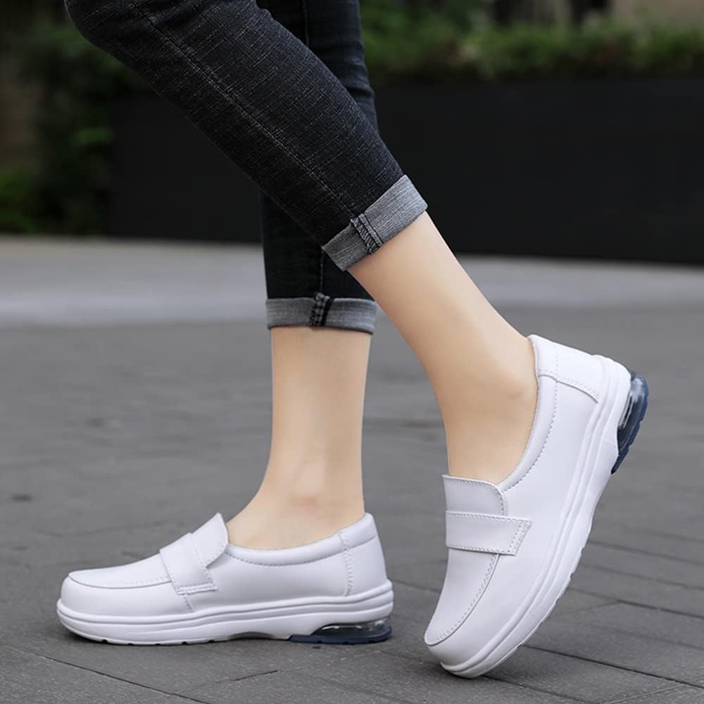 Zapatos De Enfermera De Confort para Mujeres, Mocasines De Cuero De Trabajo De Enfermería Profesional Ligeros Y Antideslizantes Cuidado Médico, White, 5 UK