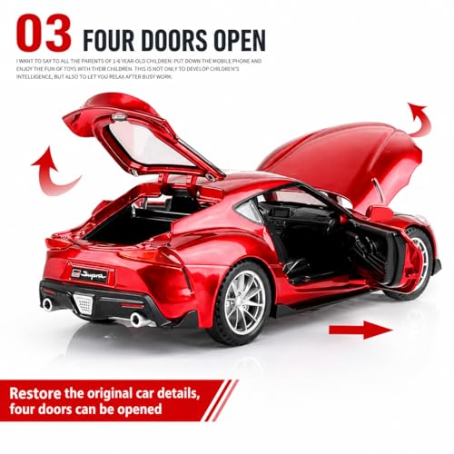 Image of Magicwand 1:32 Scale Die-Cast Metal Car Tayota Supra【Colors as Per Stock】 with 4 Openable Doors,Pull Back Action,Blinking Headlights & Sound【Pack of 1】