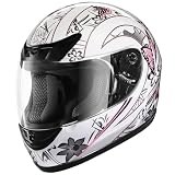 XFMT Full Face Motorcycle Helmet ATV Street Bike Motorbike Helmet DOT Approved with Anti-Fog Visor for Adult Men & Women, White Pink Butterfly Large