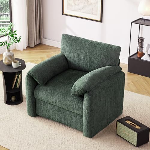 Image of Howjoe Chenille Oversized Armchair, 38.6 inch Wide Accent Chairs for Living Room & Bedroom Modern Lounge Chair, Upholstered Mid-Century Reading Chair, Comfy Living Room Chair, Single Sofa Chair, Green