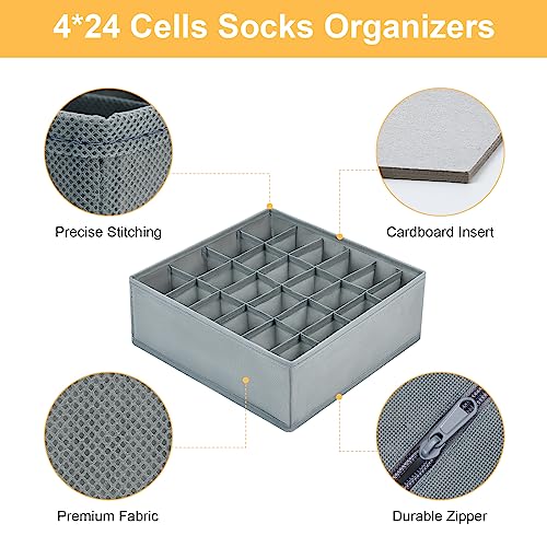 Joyoldelf Drawer Organiser, Set of 4 Foldable Sock Organisers, Wardrobe Storage Organiser with 24 Cells - Image 3