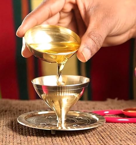 Image of Brass Diwali Diya Crystal Oil Lamp 5 and 5 Inch Pack of 2| Akhand Diya for Pooja, Mandir & Home Dcor | Borosilicate Glass Batti Lamp with Wick Holder & Golden Lid | Light for Festive & Gifting