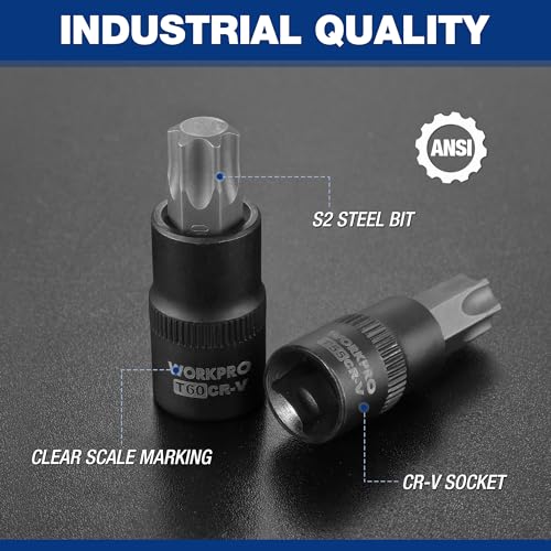 Image of WORKPRO Torx Bit Socket Set, Premium S2 Bits & CR-V Sockets,13-Piece T8-T60