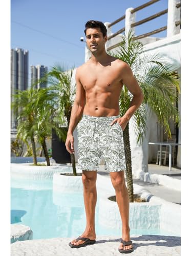 Image of RQP Mens Cotton Linen Shorts Casual Drawstring 7inch Inseam Shorts Stretch Summer Beach Wear