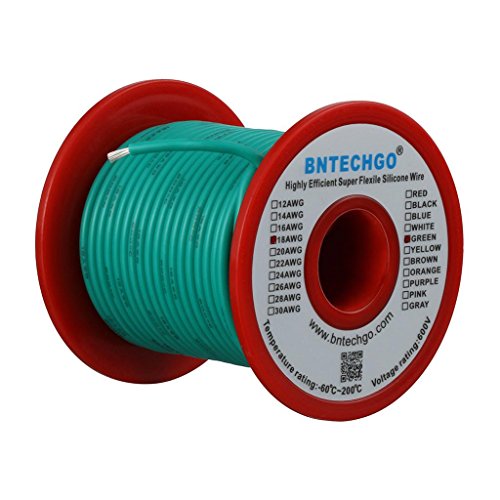 Image of BNTECHGO 18 Gauge Silicone wire spool 100 ft Green Flexible 18 AWG Stranded Tinned Copper Wire