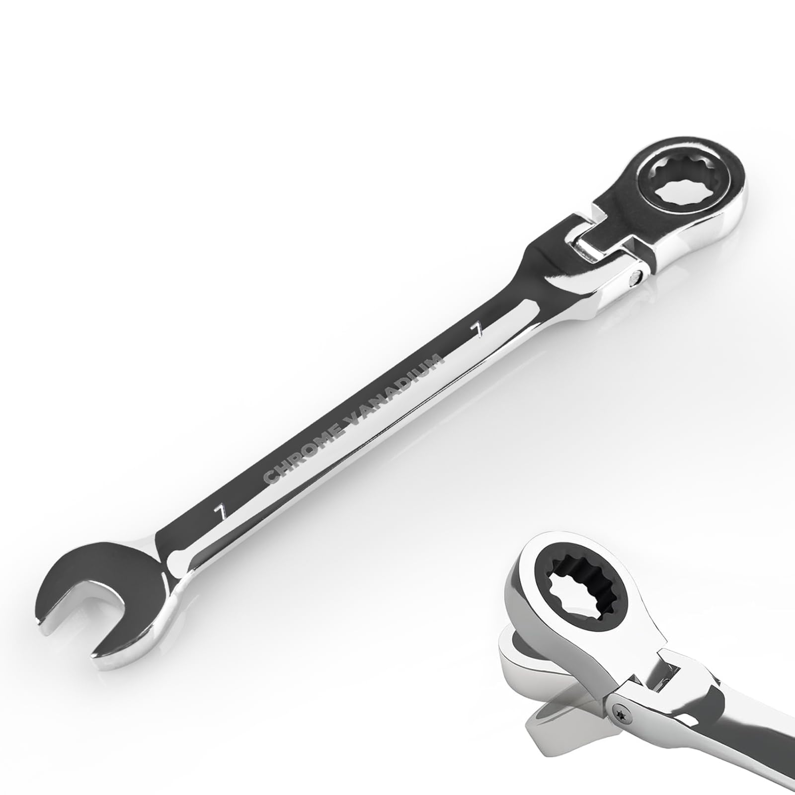 Egofine 7mm Ratchet Wrench Flex Head, Ratcheting Combination Wrench Metric, Industrial Grade Gear Spanner with 12 Point Box End, 72-Teeth Ratchet,