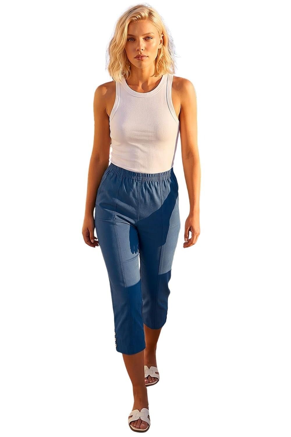 Roman Women's Mid Blue Petite Bengaline Cropped Trouser In | : Size 10