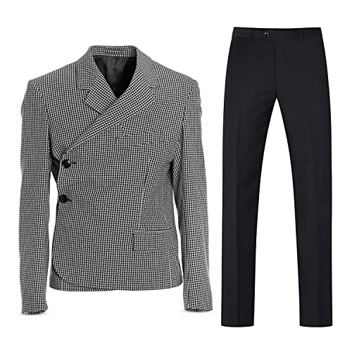 Costume Homme pour Mariage et Soirée Veste Pied-de-Poule avec Pantalon Noir