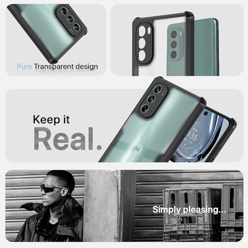 Image of Pikkme Moto G62 5G Back Cover | Crystal Clear Transparent Back | Ultra Hyrbid | Full Camera Protection | Raised Edge | Bumper Back Case (Black)