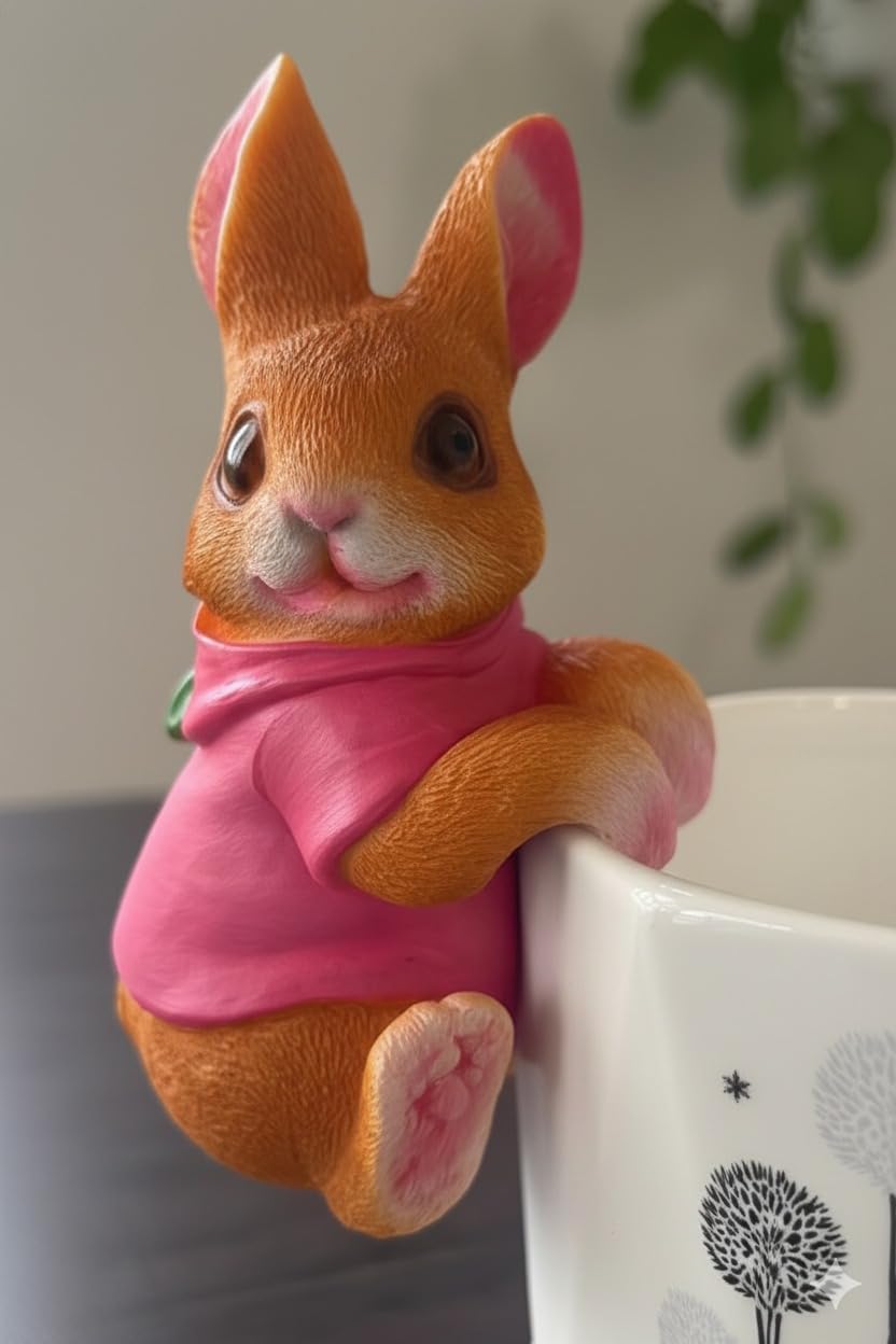 Cute Resin Climbing Animals Decor with Rope for Planter or Garden Hanging, Adorable Animals Figurine for Indoor Outdoor Home Decoration (Rabbit Ne)