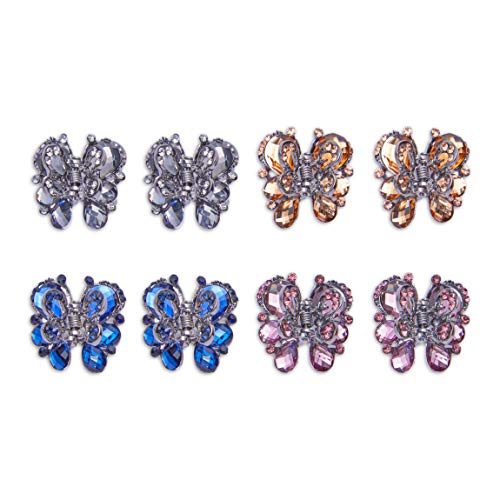 Butterfly Hair Clips for Women, Rhinestone Claw Accessories (8 Pack)