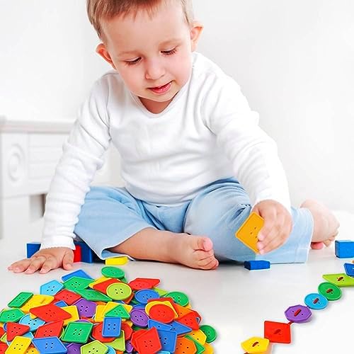 64 Pcs Big Bright Buttons for Kids, 8 Geometric Shapes Plastic Assorted Sewing Buttons for Crochet Knitting Arts and DIY Crafts Projects Hand Made Gifts, Random Colors 6 51tPXCidRIL. AC