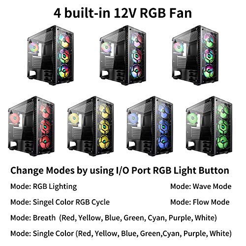 Mid Tower Case, ATX Case RGB LED Fans/Gaming Case PC