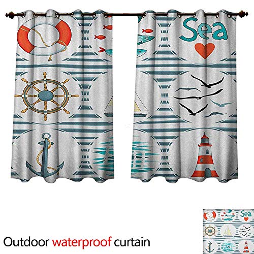 Anshesix Nautische Vorhang für Terrasse, Outdoor, Matrosen-Knotenmuster, Marineblau-Motive, geflochtenes Seil Design W55 x L72 color06