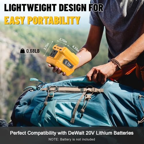Image of 220W Azocek Power Inverter Compatible with Dewalt 20V Battery (Battery not Included), DC 20V to AC 110V, 2 USB Ports & 1 Type-C Fast Charging, 400LM LED Work Light (2-Pack)