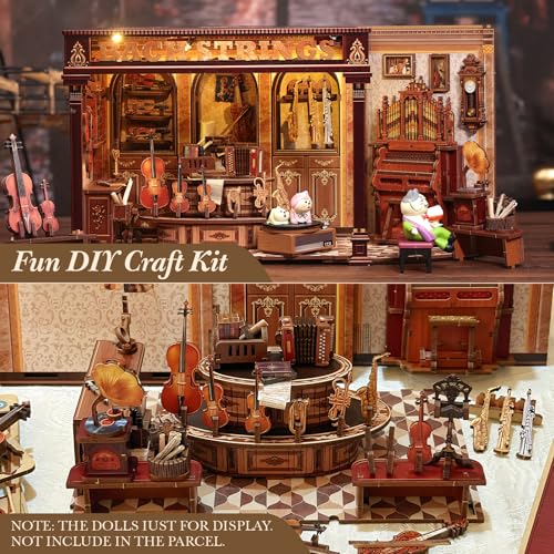 Image of CUTEBEE Book Nook Kit - DIY Dollhouse Miniature House Musical Room, 3D Wooden Puzzle & Music Style Miniature House Build Yourself, Book Library Gifts for Family and Friends (Bach Strings)