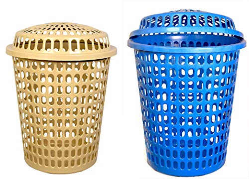 Image of 2 Laundry Basket with Lid, Cap - Durable Unbreakable 50L (Blue, Cream)