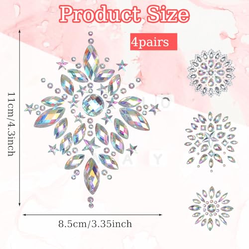 Image of LLOUSSAK 4 Pairs Rhinestone Pasties, Crystal Nipple Tassels Women, Nipple Covers Sexy Jewelry Non Piercing for Body