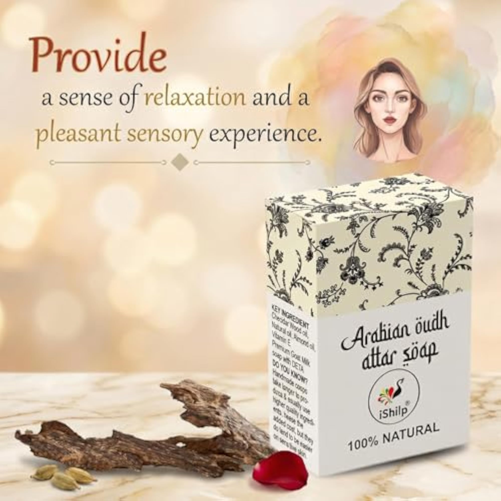 Oudh Attar Body Soap Bar Pack of 5, Herbal Bathing Gift