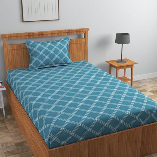 Image of NHD HOME Pure Cotton 180 to 220 tc Flat Single Bedsheets for Summer Breathable | Wrinklefree | Super Soft (Size-60 X 90 Inch) with 1 Pillow Covers (Size-17 X 27 Inches, Floral, Teal Blue