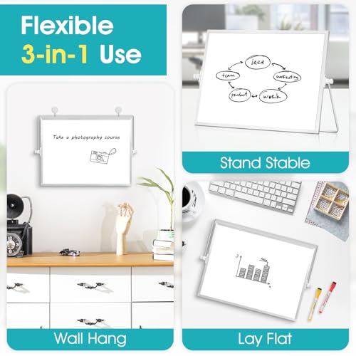 Image of Dry Erase Small White Board, 16 inch x 12 inch Magnetic Desktop Whiteboard Stand
