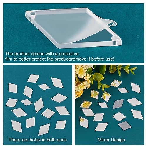 PH PandaHall 300pcs 3 Sizes Silver Sew on Mirrors Acrylic Sew on Mirror Pieces with Holes Diamond Mirror Beads for DIY Wedding Dress Clothing Bags Shoes Decoration Garment Costume Evening - Image 4