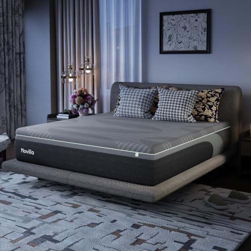 Image of Novilla AiryFlow King Size Mattress 16 Inch, Gel Memory Foam King Mattress | for Cool Night & Spinal Alignment, Pressure Relief & Motion Isolation, Green Tea-Infused, CertiPUR-US Certified, Medium Firm