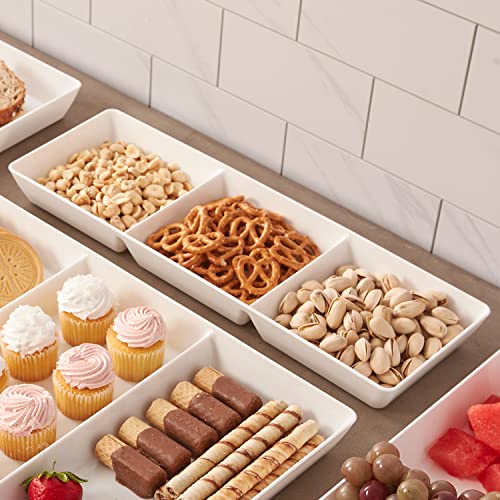 Us Acrylic Avant 15" X 5" Plastic 3-Section Stackable Serving Tray In White | Set Of 4 Appetizer, Charcuterie, Food, Snack, Dessert Platters | Reusable, Bpa-Free, Made In The Usa #TOP3