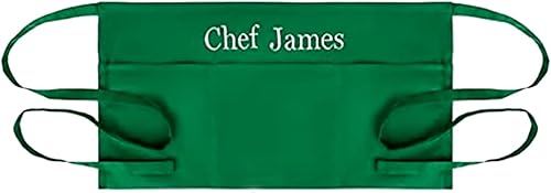 Delantales de servidor personalizados con 3 bolsillos, delantal de cintura para mujeres y hombres, delantal de camarera con nombre, medio delantal