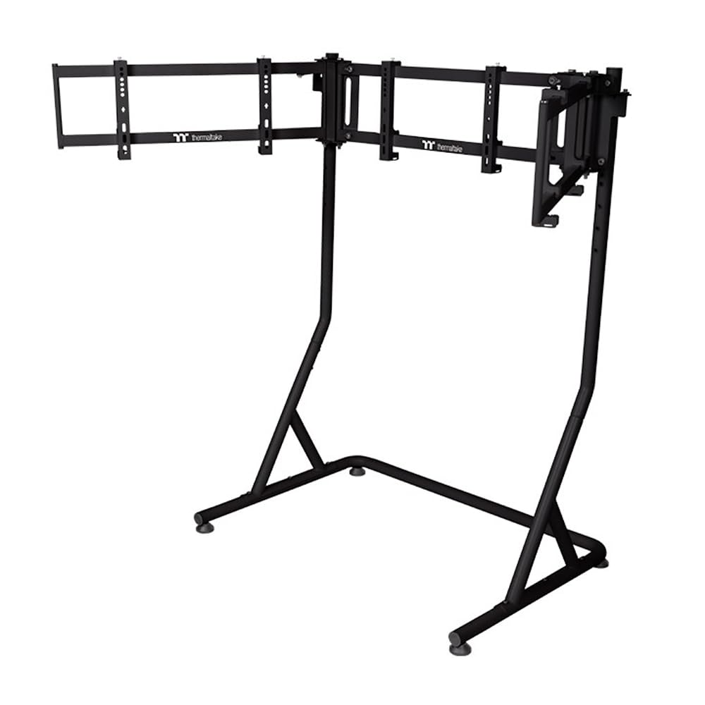 Thermaltake Triple Racing Monitor Stand Pro | Per 3 monitor 32″ curvi/34″ piatti | Struttura in acciaio | Altezza regolabile | Nero