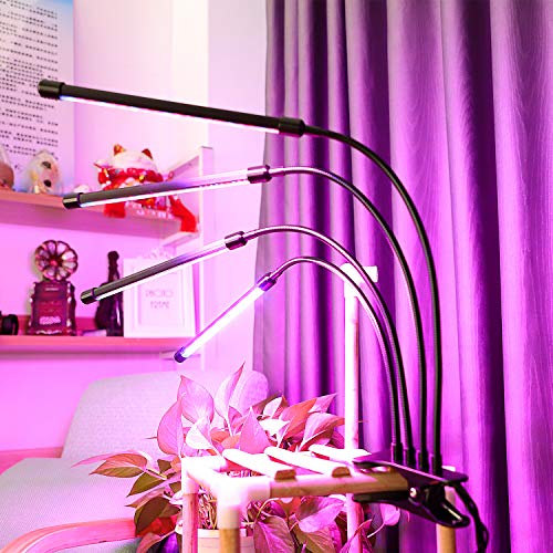 Grow Light for Indoor Plants LED Lamp Bulbs with Red Blue Full Spectrum with 3/9/12H Timer 9 Dimmable Lightness Clip-On Desk Led Plant Growing Lamps 4 Switch Modes with AC Adapter (4head) - Thumbnail 7