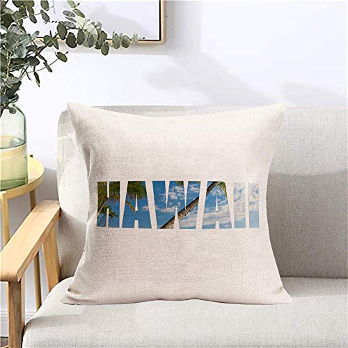 Easternproject Aloha Hawaii Beach Throw Pillow Covers Set Of 4 Summer Tropical Coconut Palm Tree Hibiscus Flowers Decorative Pillow Cover 18X18 Inch Cotton Linen Square Cushion Case For Home Bedroom #TOP4