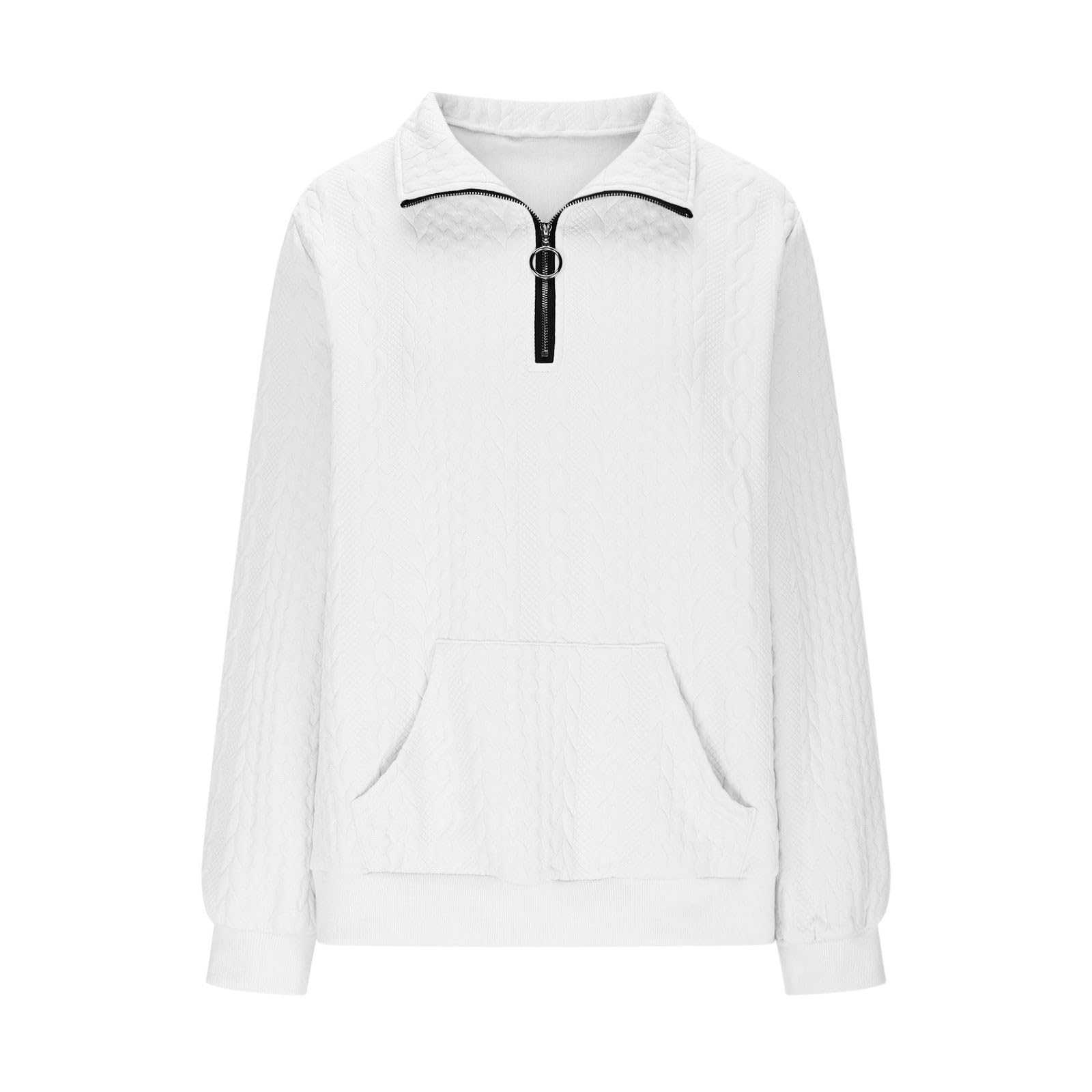 Sweat Femme Décontracté Pull Femme Col Montant avec Fermeture Éclair Haut Ample À Manches Longues Couleur Unie Jacquard Sweatshirt avec Poche Confortable Sport Top Blouse Automne Et Hiver