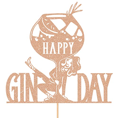 Cakeshop - Decoración divertida con purpurina para el día de la ginebra con colores personalizados, decoración de pastel con alcohol para ella 18, 19, 20, 21, 30, 40, 50, 60, 70, 80, 90 (oro rosa)