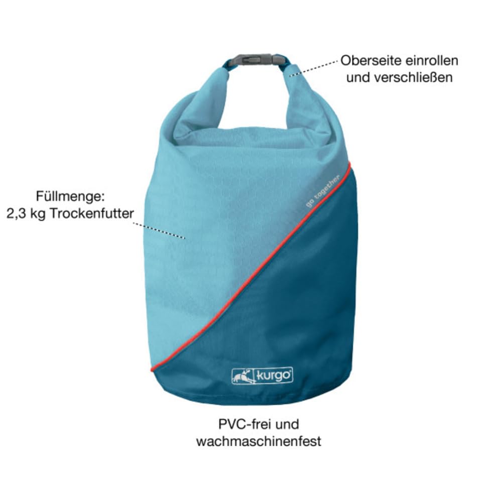 Kurgo Kibble Carrier - Futter- & Leckerlitasche - Kompakte Reiseaufbewahrung - Futterbeutel - Trockenfutterbeutel für Hunde - Camping Zubehör - 2,3 kg Kapazität - Küstenblau