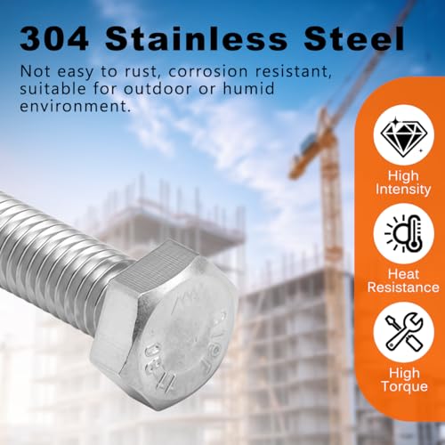 Drenky 10 Stück M10 Sechskantschrauben Edelstahl A2 V2A M10 x 20mm Sechskantkopfschraube DIN 933 Vollgewinde Maschinenschrauben für Möbelreparatur, Automobil- und Maschinenmontage, Silber