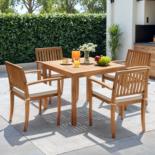 image for Greesum 5 Piece Patio Dining Set Outdoor Solid Wood Furniture for Yard