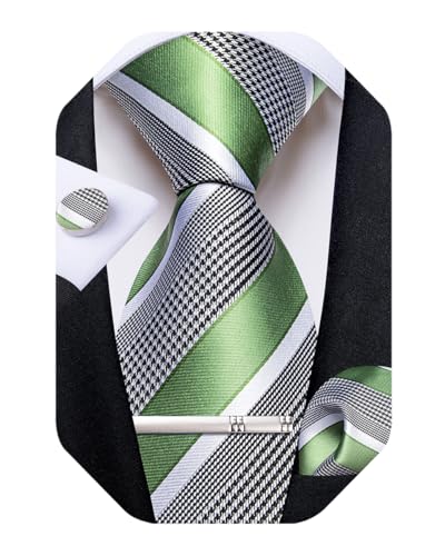 Image of DiBanGu Mens Striped Tie Silk Woven Necktie and Pocket Square Cufflinks Tie Clip Set Wedding Business Formal Gift Tie for Men