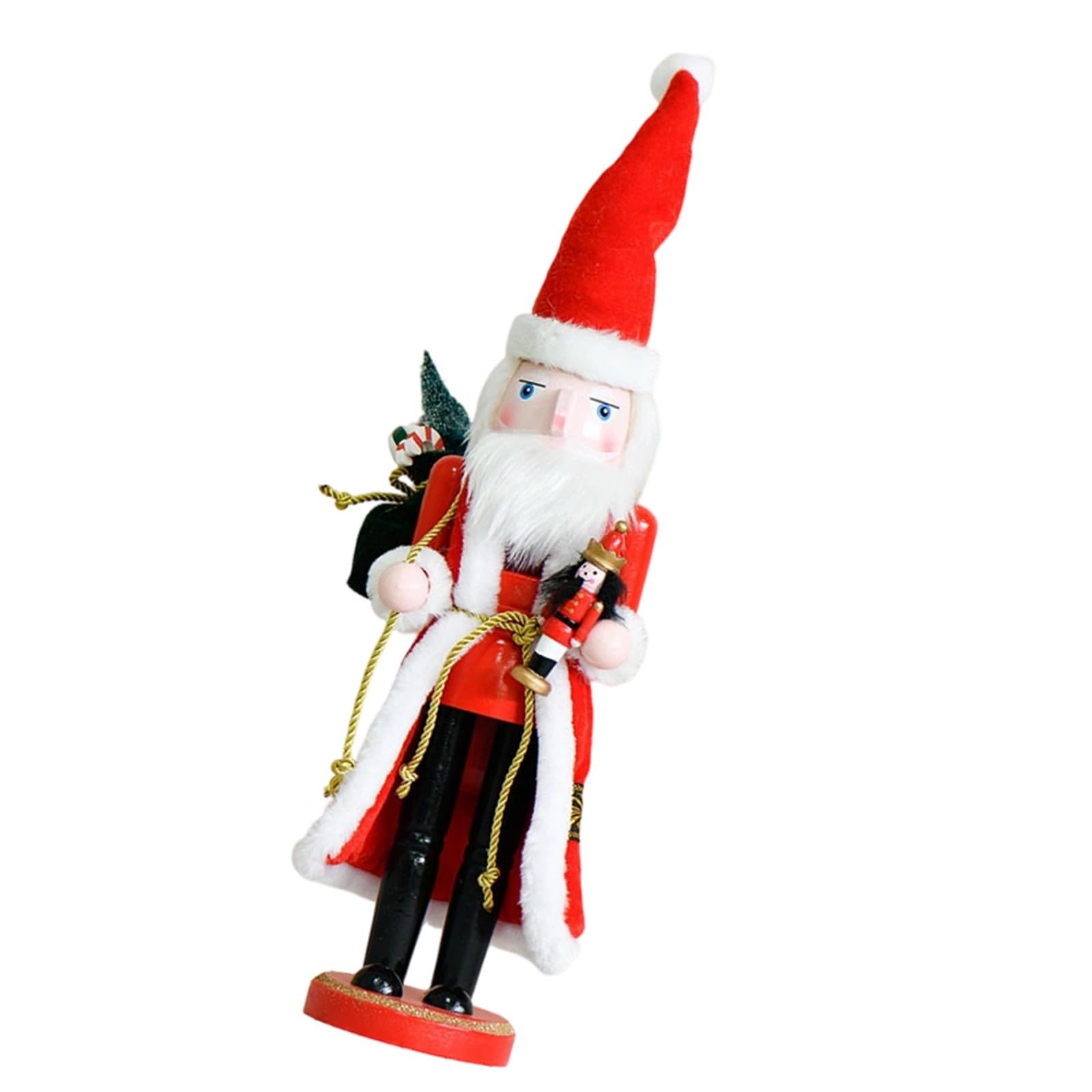 BOYANDM Festival Santa Clause Ornament 36CM Tall Wooden Sculpture Statue for Tabletop Mantel Shelf Display and Wooden Santa Clause Nutpick