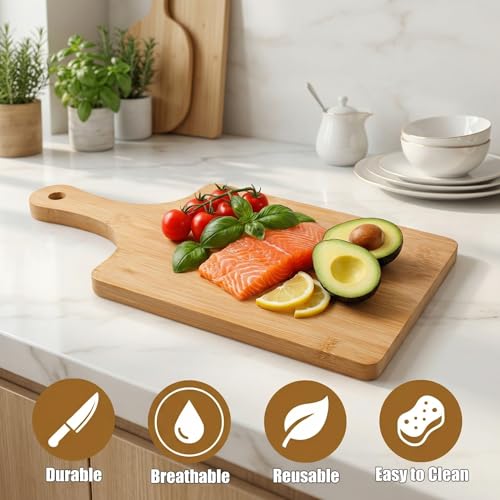 Set 6 tablas de cortar de bambú con mango 31x15x1 cm miniatura 3