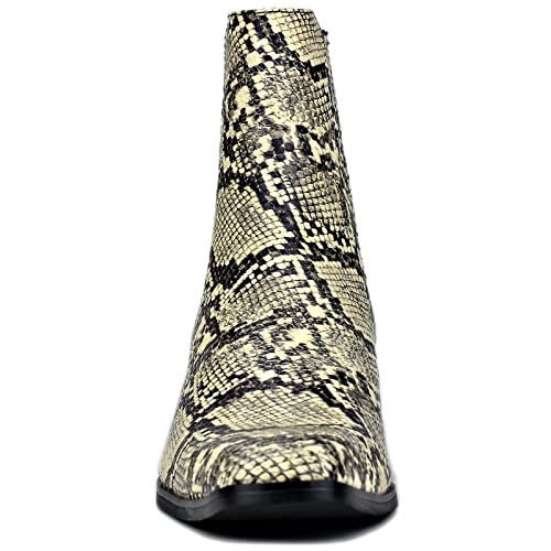 OSSTONE Men Chelsea Ankle Boots Leather Snake Print Chukka Boots Heel Retro Dress Boots JY039-US4