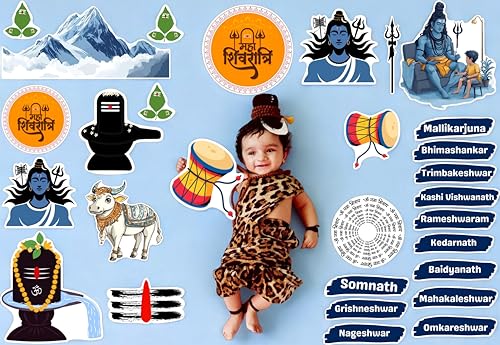 Image of Shivratri Theme Baby Photography Props Kit - 20+ Unique Photo Booth Props for Baby Shower Decorations, Annaprashan Decoration, Makeup Kit for Kids Girls, Religious Events